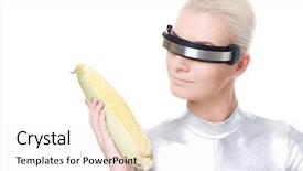  Presentation with cyber - Audience pleasing slides consisting of nutrition robot - cyber woman with a corn backdrop and a white colored foreground