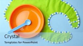  Presentation with bright blue colour for - Audience pleasing PPT layouts consisting of nutrition safety - bright baby tableware and bib backdrop and a light blue colored foreground
