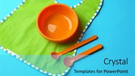 Presentation with tableware - Audience pleasing PPT layouts consisting of nutrition safety - bright baby tableware and bib backdrop and a cyan colored foreground