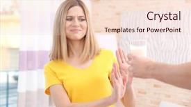  Presentation with allergy - Presentation design featuring nutrition safety - woman with milk allergy background and a lemonade colored foreground