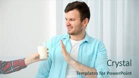  Presentation with allergy - Slides having nutrition safety - young man with allergy refusing background and a light blue colored foreground