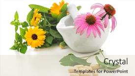  Presentation with supplement - Amazing theme having nutrition supplement - healing herbs and mortar alternative backdrop and a soft green colored foreground