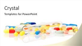  Presentation with supplement - Cool new slide deck with nutrition supplement - pile of various colorful pills backdrop and a  colored foreground