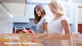  Presentation with displaying a happy mother cudd - Beautiful PPT theme featuring nutrition teenagers - portrait of happy mother backdrop and a coral colored foreground