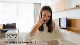 Presentation with teenage girl - Slide deck enhanced with nutrition teenagers - teenage girl eating morning breakfast background and a coral colored foreground