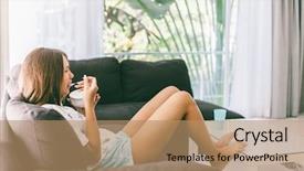  Presentation with healthy living - PPT layouts enhanced with nutrition teenagers - teenage girl eating morning breakfast background and a coral colored foreground