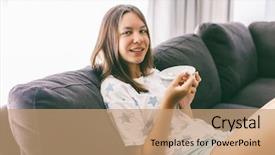  Presentation with teenage girl - Slide deck with nutrition teenagers - teenage girl eating morning breakfast background and a coral colored foreground