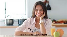  Presentation with kitchen fires - Slides enhanced with nutrition teenagers - young woman sitting a table background and a  colored foreground