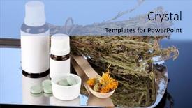  Presentation with herbs blue - Amazing PPT theme having nutrition vitiamen supplement - bottles of medicines and herbs backdrop and a  colored foreground
