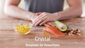  Presentation with protein food - Colorful presentation design enhanced with nutrition vitiamen supplement - healthy eating diet and people backdrop and a coral colored foreground