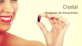  Presentation with supplement - Cool new PPT theme with nutrition vitiamen supplement - young beautiful woman holding pill backdrop and a white colored foreground