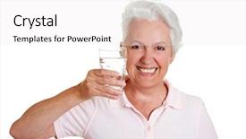  Presentation with fresh strawberry glass of berry - Presentation design consisting of nutritional deficiency - happy senior woman background and a white colored foreground