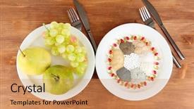  Presentation with nutrition - Colorful slide set enhanced with nutritional supplements on wooden background backdrop and a coral colored foreground