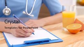  Presentation with counting - Slide deck with nutritionist counting calories in hospital background and a coral colored foreground