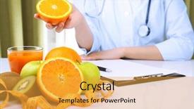  Presentation with doctor office - Slide set enhanced with nutritionist doctor with fruits background and a yellow colored foreground