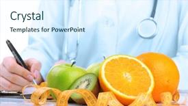  Presentation with diet - Colorful presentation design enhanced with nutritionist doctor writing diet plan closeup backdrop and a sky blue colored foreground