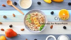  Presentation with almonds - Slide set featuring nutritious-oatmeal-with-banana background and a yellow colored foreground