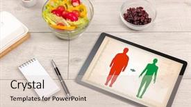  Presentation with healthy - Amazing PPT layouts having nutrtion app - arrangement of healthy ingredients backdrop and a lemonade colored foreground