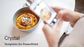  Presentation with food technology - Colorful presentation design enhanced with nutrtion app - food new nordic cuisine technology backdrop and a  colored foreground