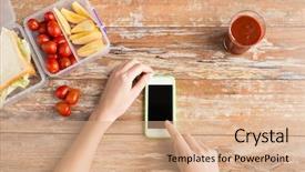  Presentation with healthy people - Presentation with nutrtion app - healthy eating dieting technology background and a coral colored foreground