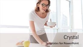  Presentation with corn flakes - PPT theme enhanced with nutrtion app - image of happy young amazing background and a coral colored foreground