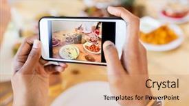  Presentation with food technology - Theme enhanced with nutrtion app - technology eating and people concept background and a coral colored foreground