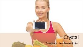  Presentation with counting - Amazing presentation theme having nutrtion app - woman with fruits and vegetables backdrop and a  colored foreground