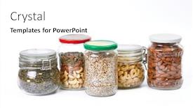  Presentation with seeds - Presentation theme consisting of nuts-and-seeds-in-jars background and a white colored foreground