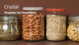  Presentation with pantry - Presentation featuring nuts-and-seeds-in-jars background and a tawny brown colored foreground