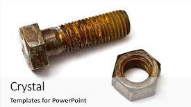  Presentation with nut - Amazing PPT theme having nuts bolts - rusty nut and bolt isolated backdrop and a white colored foreground
