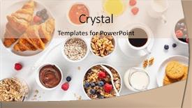  Presentation with healthy breakfast - Presentation design consisting of nuts croissant jam chocolate spread background and a lemonade colored foreground