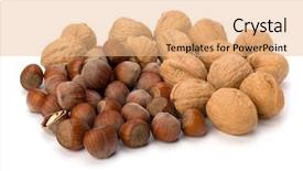  Presentation with nuts - Presentation having nuts isolated on white background background and a coral colored foreground