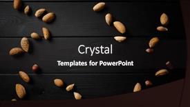  Presentation with nuts - Presentation having nuts-on-the-wooden-black background and a dark gray colored foreground