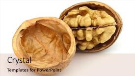  Presentation with walnut - Presentation theme featuring nutshell - open walnut in closeup background and a  colored foreground