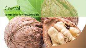  Presentation with walnut - Presentation featuring nutshell - walnut and walnut kernel isolated background and a yellow colored foreground