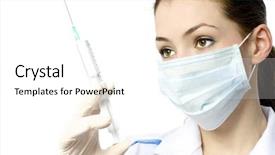  Presentation with syringe - Beautiful slide set featuring nuturing hospital patient - doctor holding a syringe backdrop and a white colored foreground
