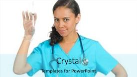  Presentation with syringe - Amazing PPT layouts having nuturing hospital patient - female doctor holding a syringe backdrop and a  colored foreground