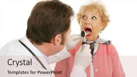  Presentation with mouth - Slides enhanced with nuturing hospital patient - senior woman opening her mouth background and a soft green colored foreground