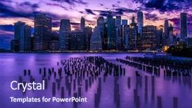  Presentation with brooklyn - Slide deck featuring ny sky panorama from the brooklyn bridge background and a violet colored foreground