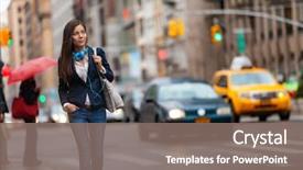  Presentation with city people walking - Presentation theme having nyc traffic rain day chinese background and a gray colored foreground