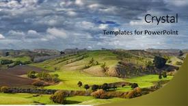  Presentation with farmland - Colorful slide deck enhanced with nz - landscape with farmland and cloudy backdrop and a seafoam green colored foreground