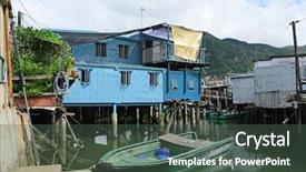  Presentation with hong kong - PPT layouts consisting of o a small fishing village background and a dark gray colored foreground