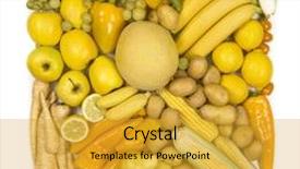  Presentation with square - Slide deck with o fyellow fruits and vegetables background and a gold colored foreground