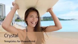  Presentation with waikiki beach - PPT layouts having oahu hawaii female bikini girl background and a coral colored foreground