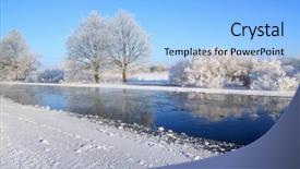  Presentation with oak - PPT theme enhanced with oak wood on coast river background and a light blue colored foreground