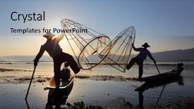  Presentation with rowing - Beautiful slides featuring oars - myanmar travel attraction landmark backdrop and a light blue colored foreground