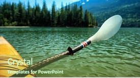  Presentation with mountain lake - Slide deck having oars - oar in kayak over lake background and a tawny brown colored foreground