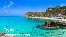  Presentation with turquoise beach - Cool new PPT theme with oasis - beautiful turquoise sea and great backdrop and a teal colored foreground
