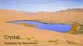  Presentation with dry - Colorful theme enhanced with oasis - dry plant in desert lake backdrop and a yellow colored foreground