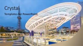  Presentation with city japan - PPT theme having oasis 21 in nagoya japan background and a light blue colored foreground
